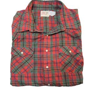 Saddle King Western Red Green Plaid Pearl Snap SHORT SLEEVE BUTTON UP SHIRT XL